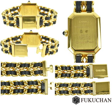 【CHANEL/シャネル】プルミエール Mサイズ　レディース ウォッチ　ブラック×ゴールド金具　GP×レザー　クォーツ　H0001　【中古】≪送料無料≫