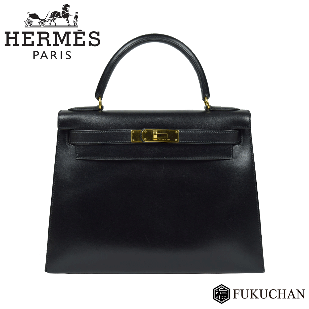 【HERMES/エルメス】ケリー28　外縫い ボックスカーフ×ブラック ゴールド金具 ○Y刻印【中古】≪送料無料≫のサムネイル