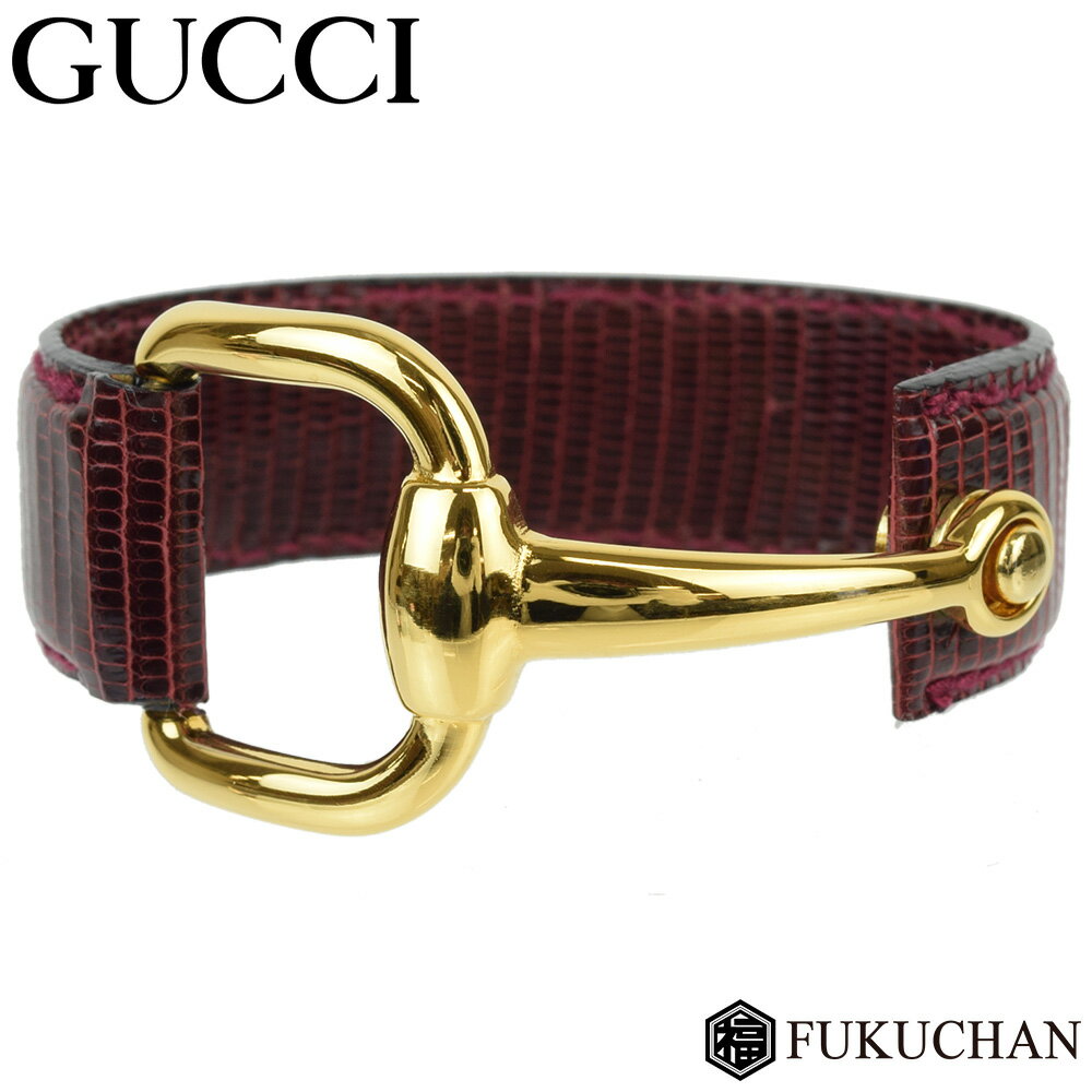 ◆ 19800 円 → 17800 円 ◆【GUCCI/グッチ】ホースビット バングル/ブレスレット　レザー/ワインレッド系×ゴールド金具　【中古】