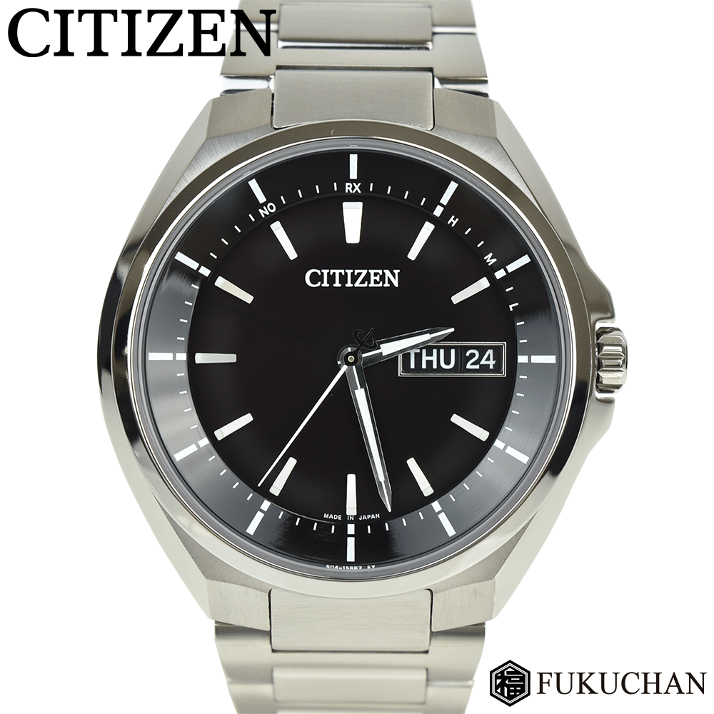 【CITIZEN/シチズン】ATTESAアテッサ エコドライブ　ソーラー電波時計　黒文字盤 デイデイト　AT6050-54E　【中古】≪送料無料≫