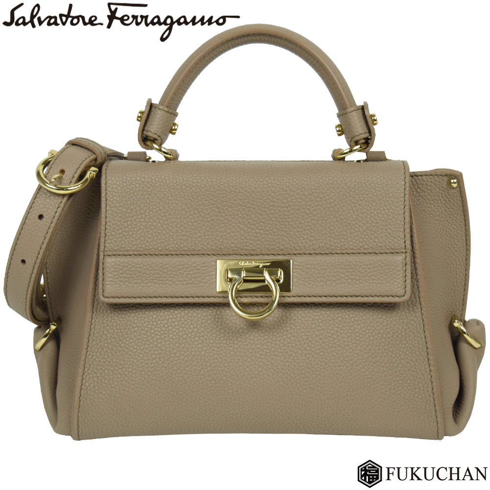 【Salvatore Ferragamo/サルヴァトーレ・フェラガモ】スモール ソフィア 2wayハンドバッグ ベージュ×ゴールド金具 21 D570 【中古】≪送料無料≫のサムネイル