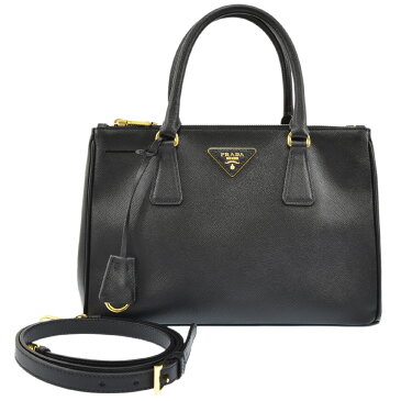 PRADA プラダ SAFFIANO LUX/サフィアーノ ルクス ガレリア ハンドバッグ 2wayショルダーバッグ ネロ×ゴールド金具 1BA863 レディース【中古】【送料無料】