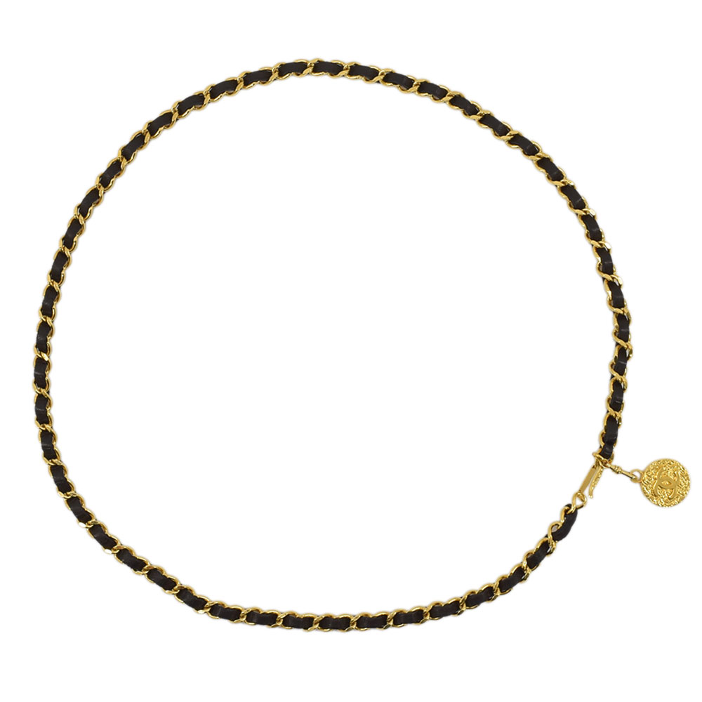CHANEL シャネル ココマーク チェーンベルト ウエストベルト ヴィンテージ ラムスキン×GP ブラック×ゴールド金具 レディース【中古】【送料無料】