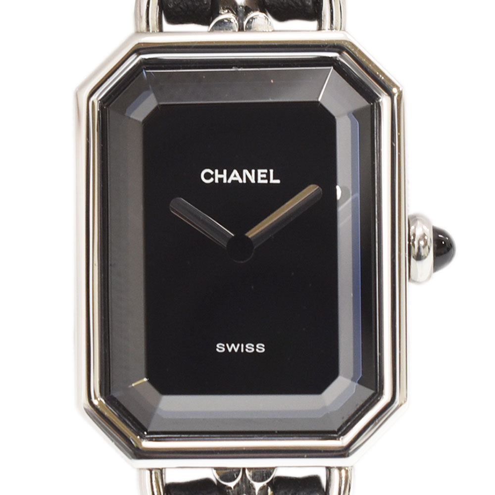 CHANEL シャネル プルミエール Sサイズ 黒文字盤 シルバー×ブラック H0451 SS×レザ ...