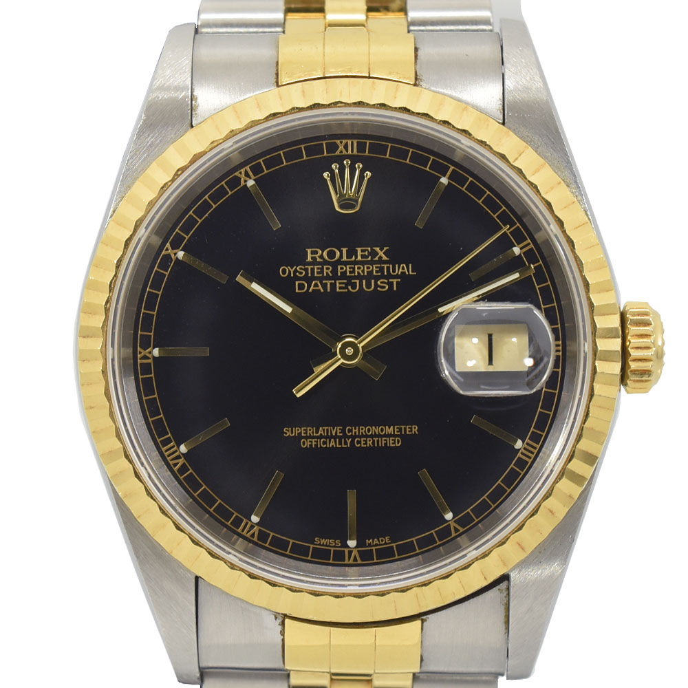 ROLEX ロレックス オイスターパーペチュアル デイトジャスト 黒文字盤 メンズ腕時計 AT 16233 SS×K18YG【中古】【送料無料】