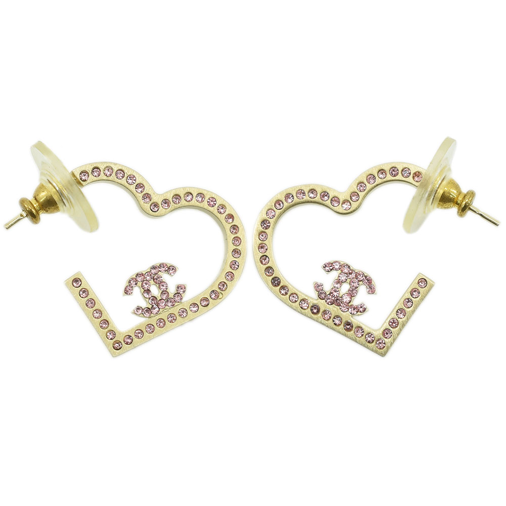CHANEL シャネル ラインストーン ハート ピアス 08P アクセサリー ラインストーン×GP ピンク×マットゴールド レディース【中古】【送料無料】のサムネイル