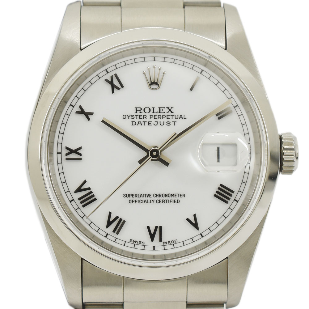 ROLEX ロレックス オイスターパーペチュアル デイトジャスト 腕時計 ホワイトローマン文字盤 メンズウォッチ AT SS×シルバー 16200 メンズ【中古】【送料無料】
