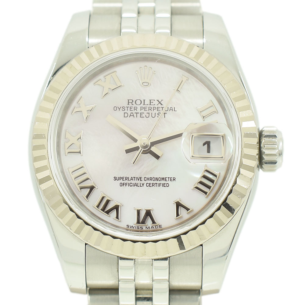 ROLEX ロレックス オイスターパーペチュアル デイトジャスト レディースウォッチ ピンクシェル文字盤 179174NR SS×K18WG【中古】【送料無料】