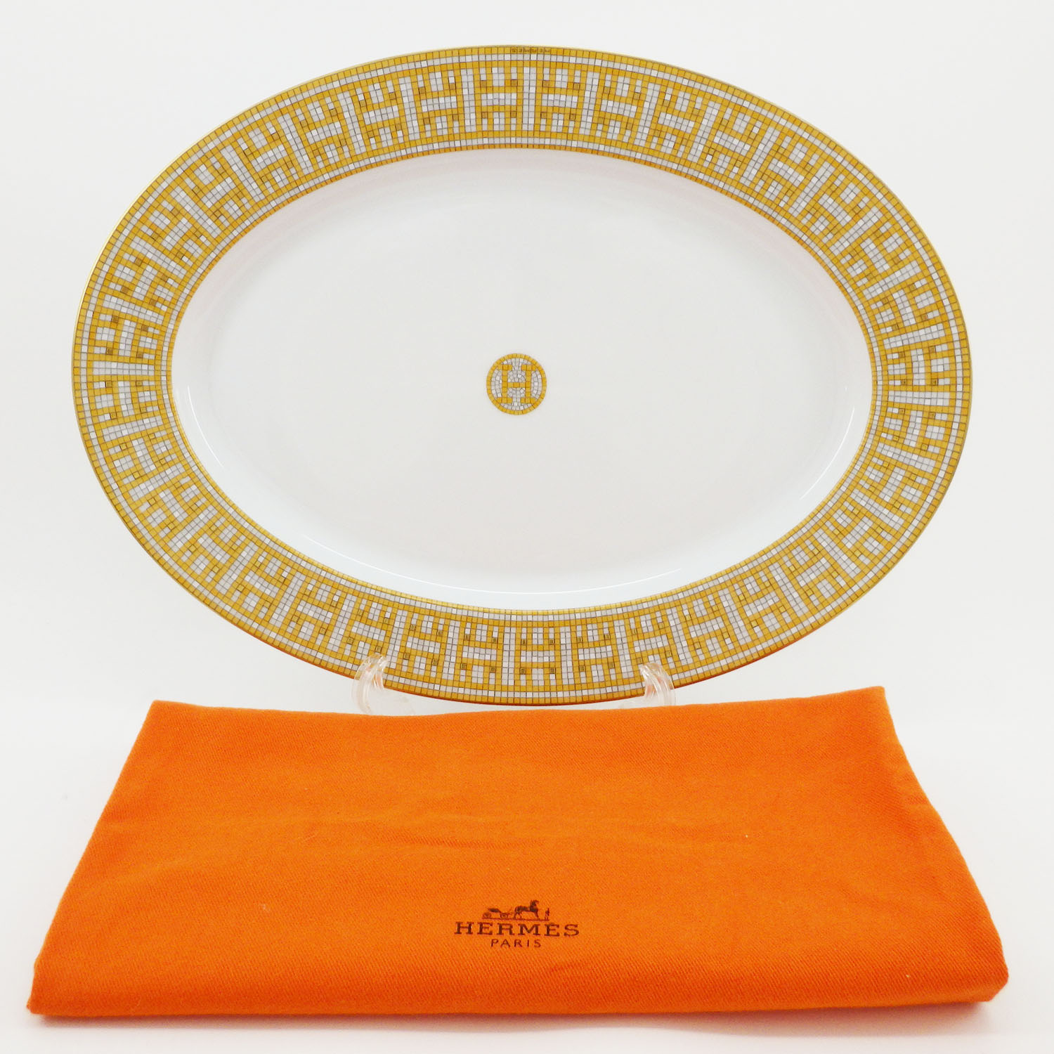 HERMES エルメス モザイク ヴァンキャトル 37cm オーバルプレート 保存袋付き 洋食器 陶磁器 楕円皿【中古】【送料無料】のサムネイル