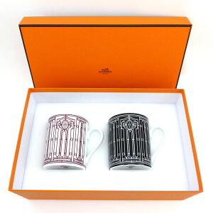 HERMES エルメス Hデコ H-DECO マグ ペア ブラック・ホワイト 2客 箱付き カップ 食器【新品同様】【送料無料】