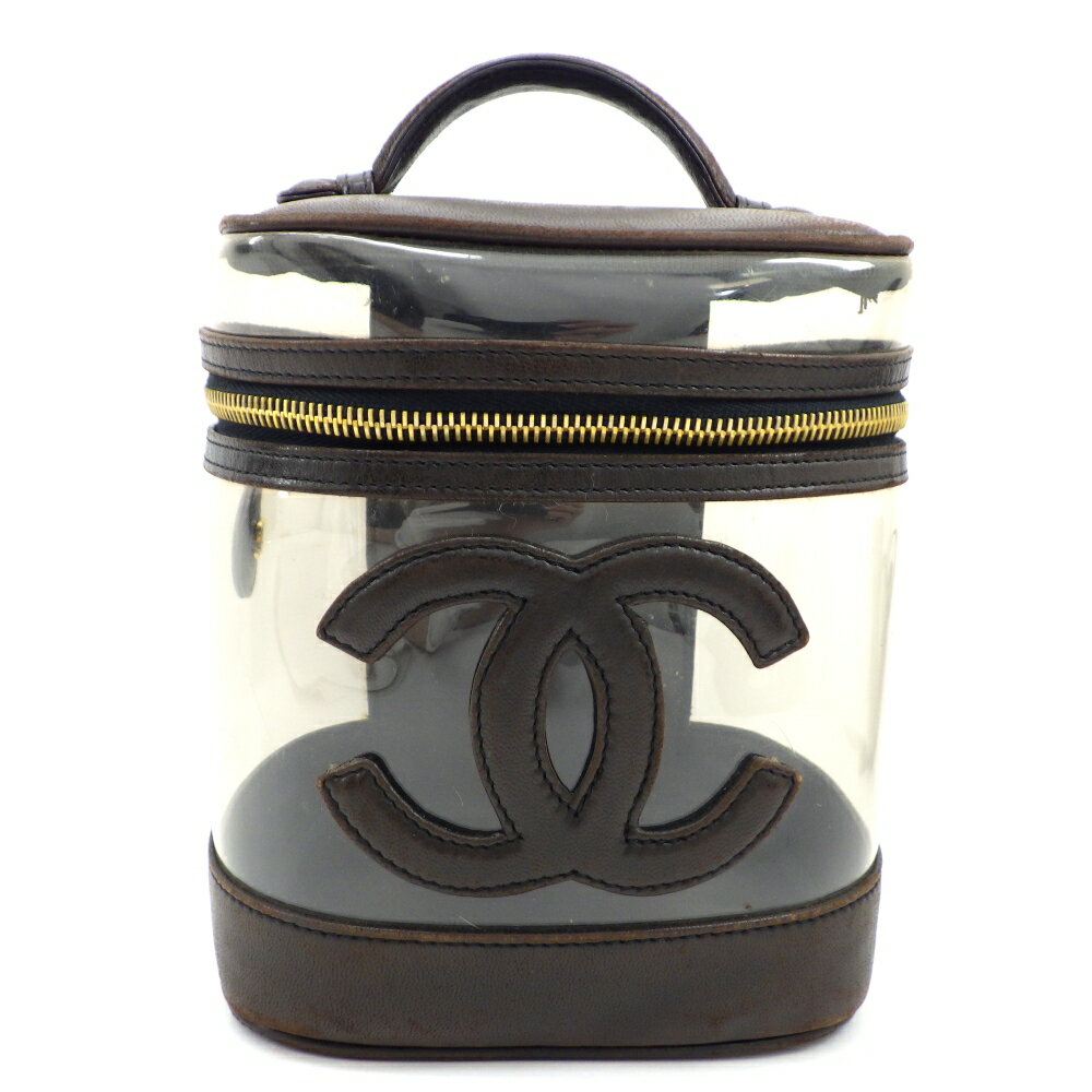 CHANEL シャネル ココマーク バニティバッグ ビニール カーフ ヴィンテージ 化粧ポーチ クリア ブラウン レディース【中古】【送料無料】のサムネイル