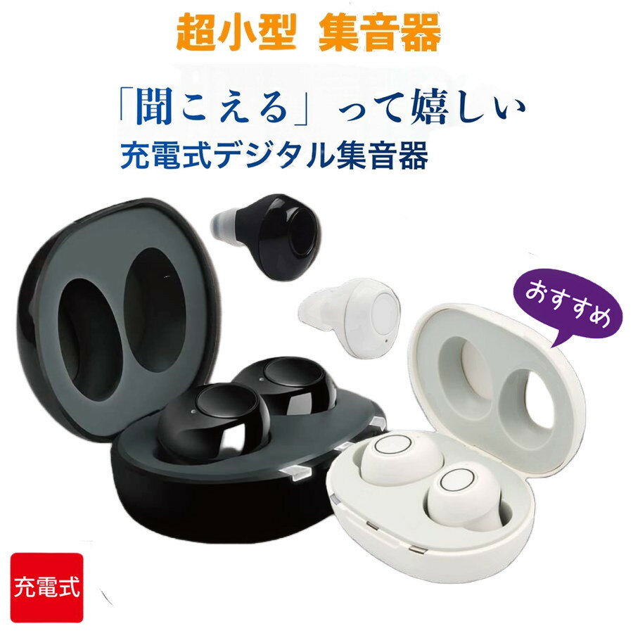 イヤホンケース まるでイヤホンで音楽を聞いてる様な おしゃれな集音器 集音器 充電式 快適 軽量 イヤホン型 耳あな式 左右両耳 コンパクト オシャレ ワイヤレス 集音器 耳穴式 USB 両耳対応 専用充電ケース付 高音質 プレゼントに最適！