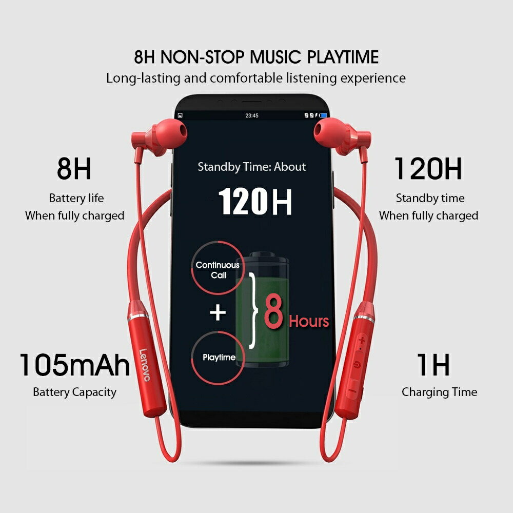 正規品 純正 レノボLenovoイヤホンBT5.0スポーツ防汗ヘッドセットiPhone用のマイク付き磁気イヤフォンをキャンセルするワイヤレスランニングヘッドフォンノイズ