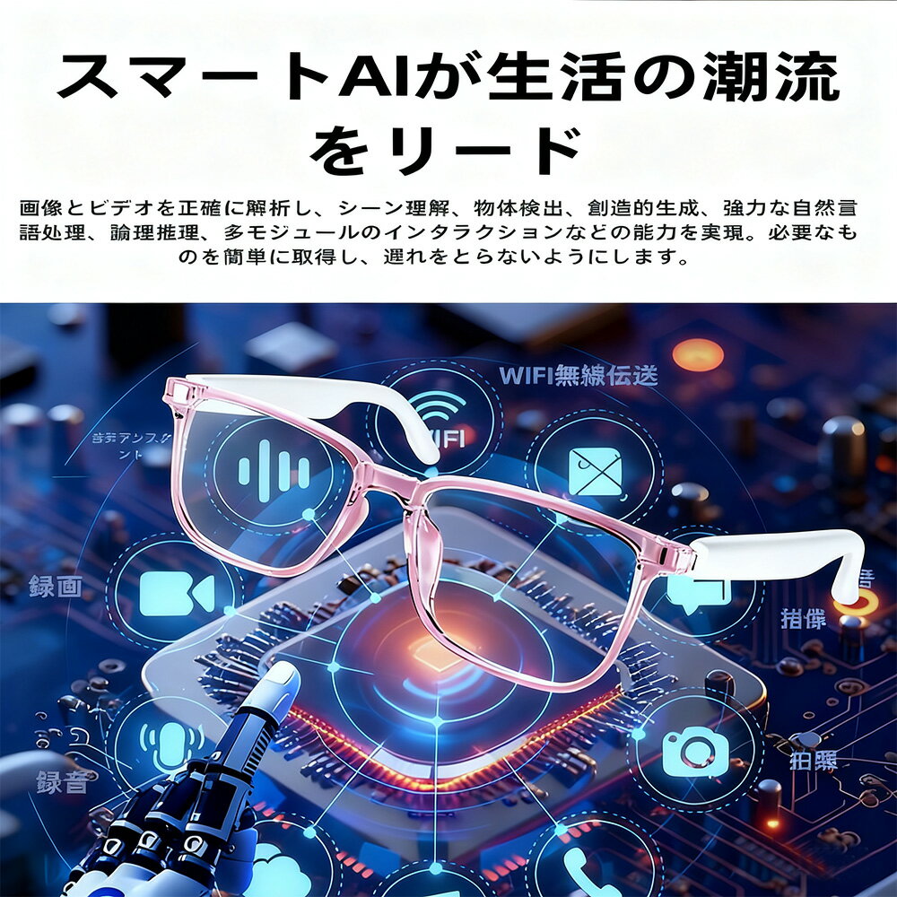 ＼ スマート AI 翻訳 眼鏡 メガネ 自動文字起こし ／ 翻訳機能付き サングラス 中国語 英語 日本語 台湾語 ベトナム語 韓国語 同時通訳 音声翻訳機 USB磁気充電 メンズ レディース コミュニケーション翻訳はとても簡単 iPhone/Android対応