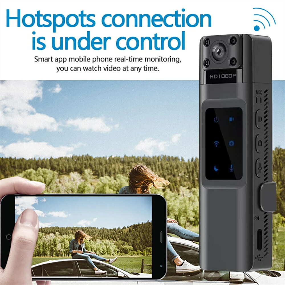 1080P 12MP ハイクリア 170° 広角赤外線ナイトアクションカメラ内蔵 WiFi モジュールコンパクトサイズのビデオカメラバッククリップデザイン 交通...