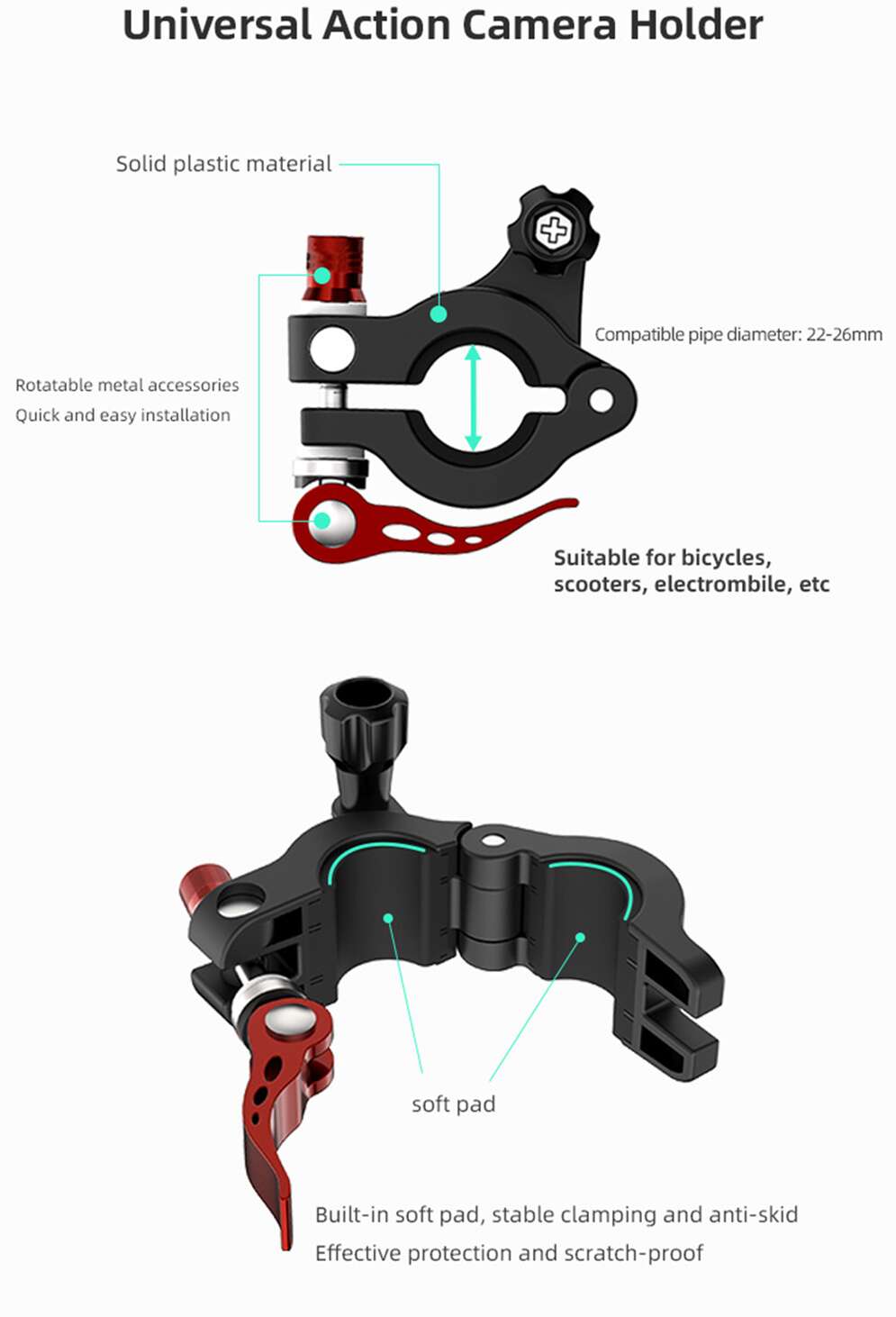 Mini 3 Pro DJI RC用のショットアクセサリーに続く自転車アクションカメラブラケットマウントのSunnylifeリモートコントローラーホルダー 回転可能な金属製アクセサリー ACTION2 GoPro Insta360シリーズなどに適用