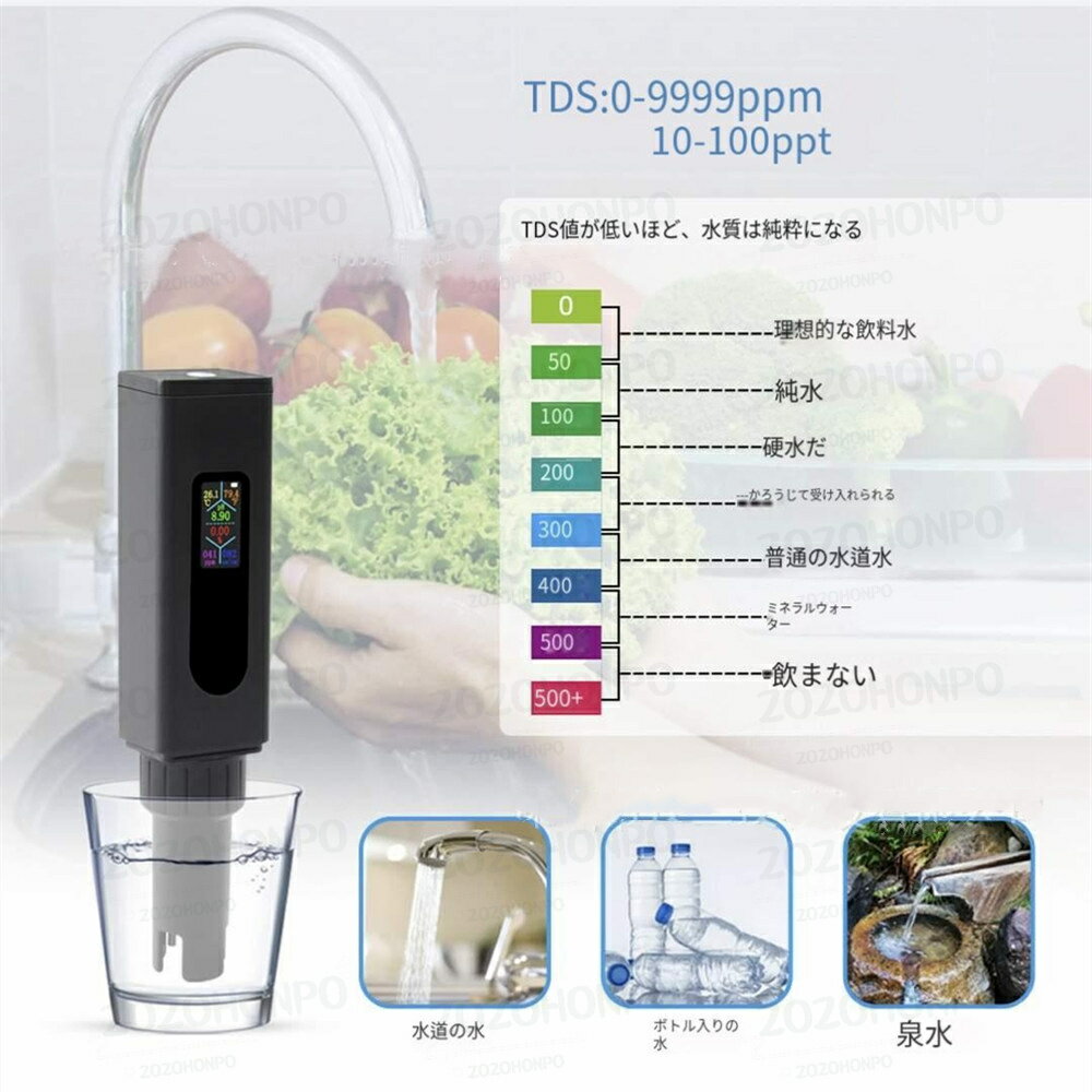 充電式5 in 1 塩分/EC/TDS/PH 温度データ PH測定器 高精度 デジタルPH計 アクアリウム PHメーター PHチェック ペーハー 測定器 水質検...