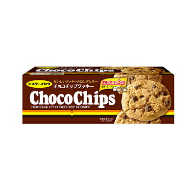 [商品区分：食品][メーカー：イトウ製菓株式会社]&nbsp; 名称・品名: クッキー 商品特徴: さっくりとした歯ざわりと、豊かなチョコチップの味わいが溶け合った本格派のチョコチップクッキーです。 おいしさのひみつ 発売から40年受け継がれた独自配合のスパイスを使用することで、香り高い生地に仕上げています。 チョコチップを15％含有しており、チョコチップのリッチな味わいが楽しめます。 原材料： 小麦粉（国内製造）、ショートニング、砂糖、チョコレートチップ、でん粉、鶏卵、ココアパウダー、食塩、スパイス/膨張剤、乳化剤、香料、カロテン色素、（一部に小麦・卵・乳成分・大豆を含む） アレルゲン: 小麦・卵・乳成分・大豆 栄養成分: 1パック（5枚）当たり エネルギー:288kcal、たんぱく質:3.0g、脂質:15.1g、炭水化物:35.1g、食塩相当量:0.3g 内容量: 15枚 賞味期限: 別途商品に記載 保存方法: 直射日光、高温多湿を避けて保存してください。 注意事項: 開封後はお早めにお召し上がりください。 発売元、製造元、輸入元又は販売元： イトウ製菓株式会社 東京都北区田端6丁目1番1号　田端ASUKAタワー8階 イトウ製菓お客様相談室 0120-010553 広告文責: 株式会社 フクエイ　03-5311-6550 ※パッケージが変更になることがございます。予めご了承ください。 区分　日本製・食品