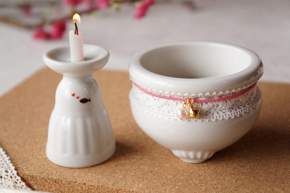 猫専用仏具セット　ねこづくし　ピンク