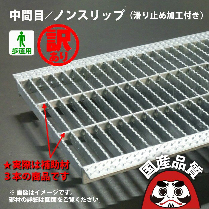 【訳あり！未使用！】溝蓋 グレーチング U字溝 用 溝ふた 側溝 フタ 中間目 ノンスリップタイプ 溝幅 450用 歩道用 OKUX-M3 45-19-wakeari 日本製 [お問い合わせ用番号 R870]