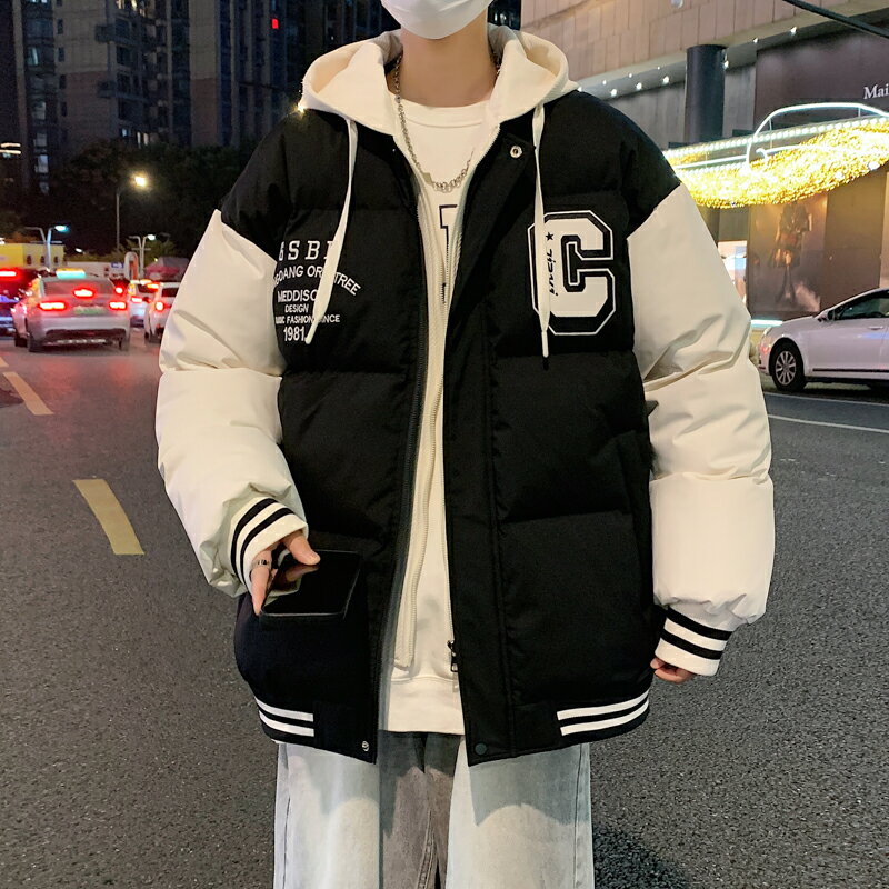 【6%OFFクーポン⇒6191円】冬服 メンズ ダウンジャケット ブルゾン フード付き スタジャン 英字柄 中綿ジャケット 大きいサイズ 防寒着 暖かい 保温 アウター コート カジュアル トップス かっこいい 人気 通勤 通学 アウトドア おしゃれ