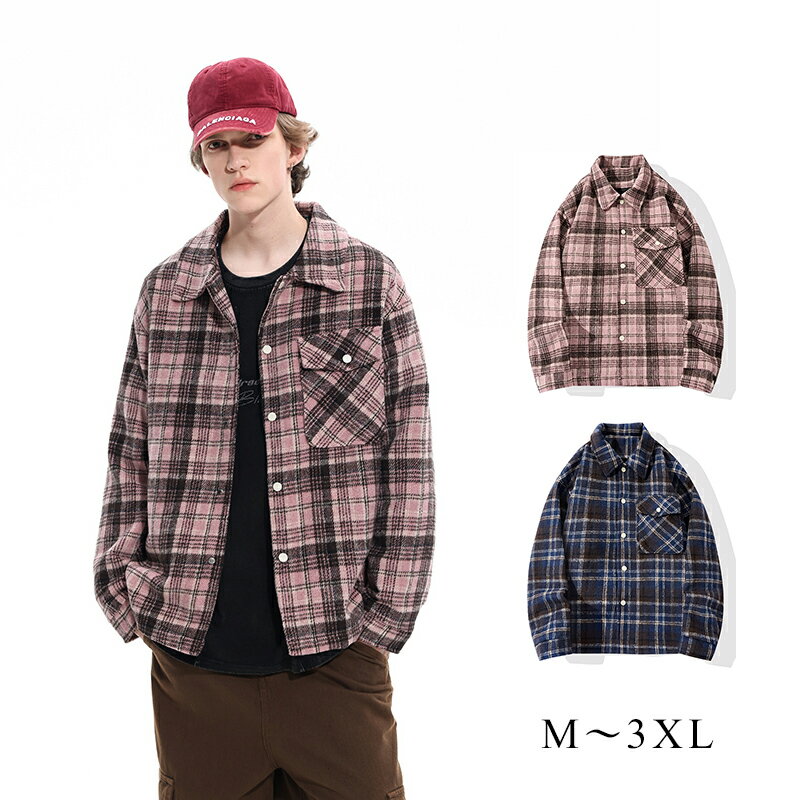 チェックシャツメンズ韓国風ゆったり...