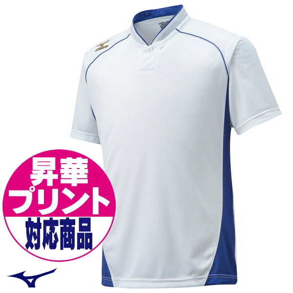  MIZUNO ミズノ ベースボールシャツ グローバルエリート ハーフボタン・小衿タイプ （ホワイト×パステルネイビー） 12JC6L1116-S