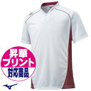 【昇華プリント対応】 MIZUNO ミズノ ベースボールシャツ グローバルエリート ハーフボタン・小衿タイプ (ホワイト×エンジ) 12JC6L1163-S【ユ...