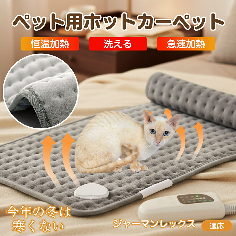 【5倍ポイント】ジャーマンレックス猫 ジャーマン ペット用ホットカーペット 犬 猫 冬用 速暖 温度調節 洗える 防水 省エネ 滑り止め 長方形 ベッド用 ペッ...