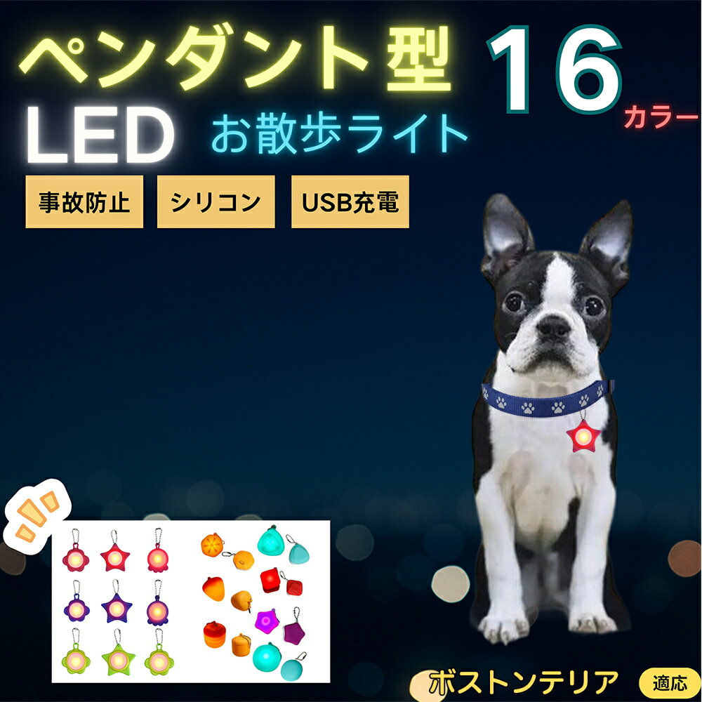 【5倍ポイント】ボストンテリア犬 ボストン LEDお散歩ライト ペット用 光る 首輪用チャーム USB充電 防滴 耐衝撃 連続点灯 夜間安全 リード ネックレス 犬 猫 小型犬 中型犬 大型犬 取り付け簡単 迷子防止