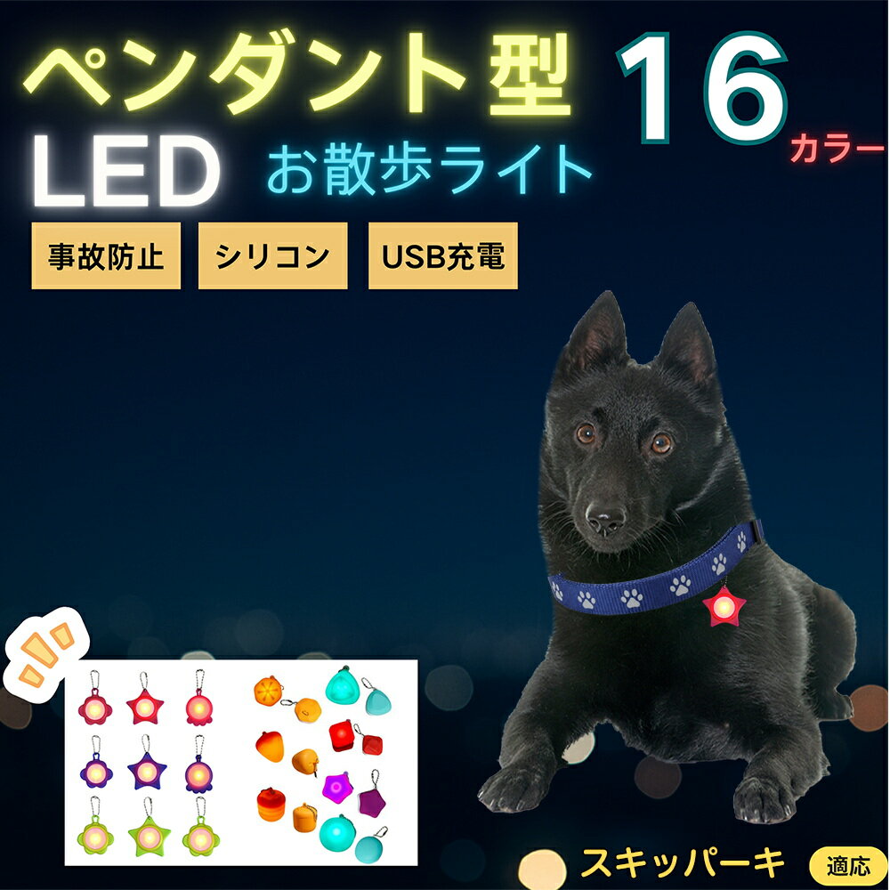 【5倍ポイント】スキッパーキ犬 スキッパー LEDお散歩ライト ペット用 光る 首輪用チャーム USB充電 防滴 耐衝撃 連続点灯 夜間安全 リード ネックレス 犬 猫 小型犬 中型犬 大型犬 取り付け簡単 迷子防止