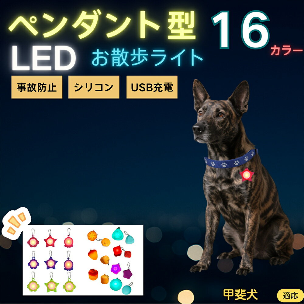 【5倍ポイント】甲斐犬種 甲斐 LEDお散歩ライト ペット用 光る 首輪用チャーム USB充電 防滴 耐衝撃 連続点灯 夜間安全 リード ネックレス 犬 猫 小型犬 中型犬 大型犬 取り付け簡単 迷子防止