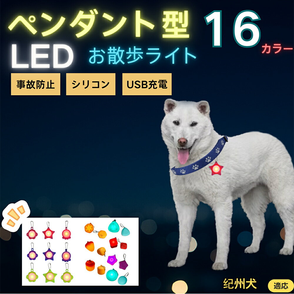 【5倍ポイント】紀州犬種 紀州 LEDお散歩ライト ペット用 光る 首輪用チャーム USB充電 防滴 耐衝撃 連続点灯 夜間安全 リード ネックレス 犬 猫 小型犬 中型犬 大型犬 取り付け簡単 迷子防止