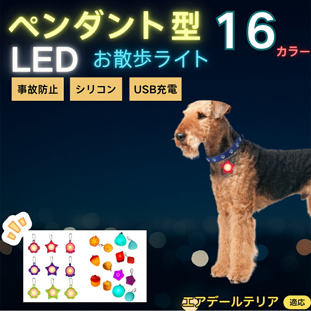 【5倍ポイント】エアデールテリア犬 エアデール LEDお散歩ライト ペット用 光る 首輪用チャーム USB充電 防滴 耐衝撃 連続点灯 夜間安全 リード ネックレス 犬 猫 小型犬 中型犬 大型犬 取り付け簡単 迷子防止