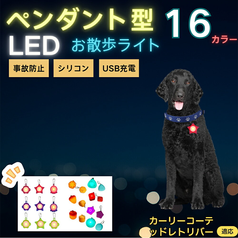 【5倍ポイント】カーリーコーテッドレトリバー犬 カーリーレトリバー LEDお散歩ライト ペット用 光る 首輪用チャーム USB充電 防滴 耐衝撃 連続点灯 夜間安全 リード ネックレス 犬 猫 小型犬 中型犬 大型犬 取り付け簡単 迷子防止