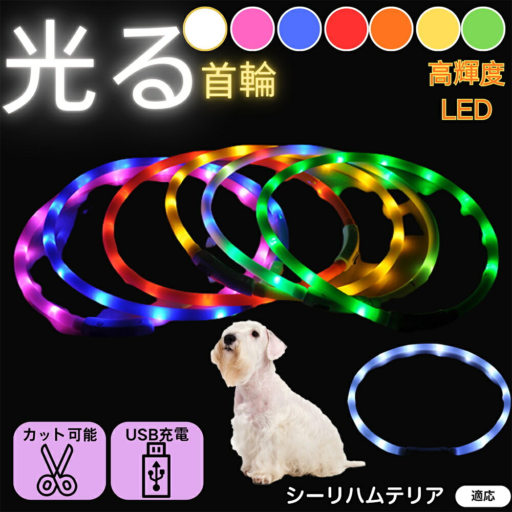 【5倍ポイント】シーリハムテリア犬 シーリハム ペット用 光る首輪 犬 猫 LEDライト USB充電 レインボ..