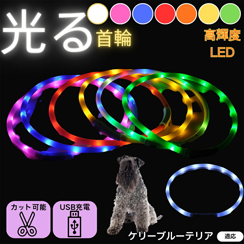 【5倍ポイント】ケリーブルーテリア犬 ケリーブルー ペット用 光る首輪 犬 猫 LEDライト USB充電 レイ..