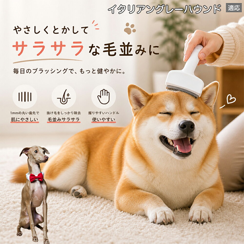 【5倍ポイント】 イタリアングレーハウンド犬 イタグレ 犬用ブラシ 猫用ブラシ 抜け毛 対策 ステンレス刃 錆びにくい 洗える ペット用品 グルーミング用品 清潔 衛生的 丈夫 抜け毛取りブラシ 室内犬 室内猫 お手入れ