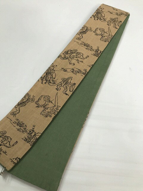 新品 角帯 男物 綿 【福服特製】薄茶地に鳥獣戯画模様