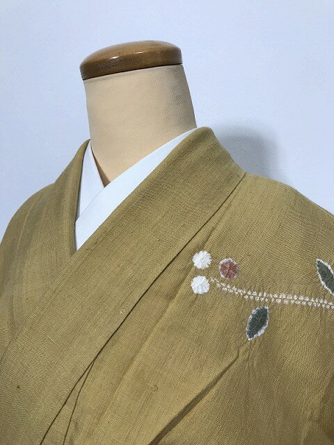 中古30％OFF/【中古】Mサイズ 付け下げ 正絹 山吹茶地に枝花模様 fukukimono-10190559 リサイクルきもの福服 ふくふく サンプル画像2