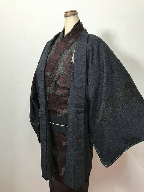 【中古】Lサイズ 羽織 正絹 リメイク男物シリーズ 濃紺無地【福服特製】