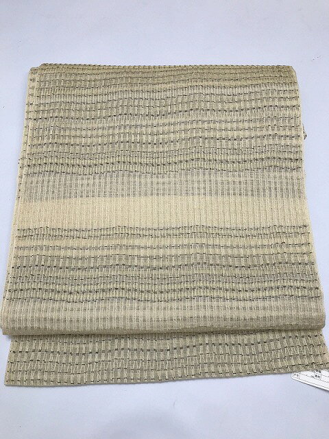 【中古】名古屋帯 正絹 生成り地に格子文様 夏帯