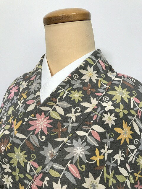 Rakuten - 【中古】 Mサイズ 小紋 正絹 グレー地に枝花模様 袷着物 最強配送