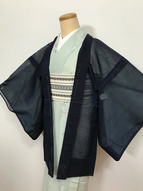 乐天商城 - 【中古】Mサイズ 羽織 正絹 濃紺地に小花模様 夏羽織