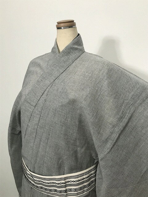 乐天商城 - 【中古】Lサイズ 男物 紬 交織 グレー地に格子文様 夏着物
