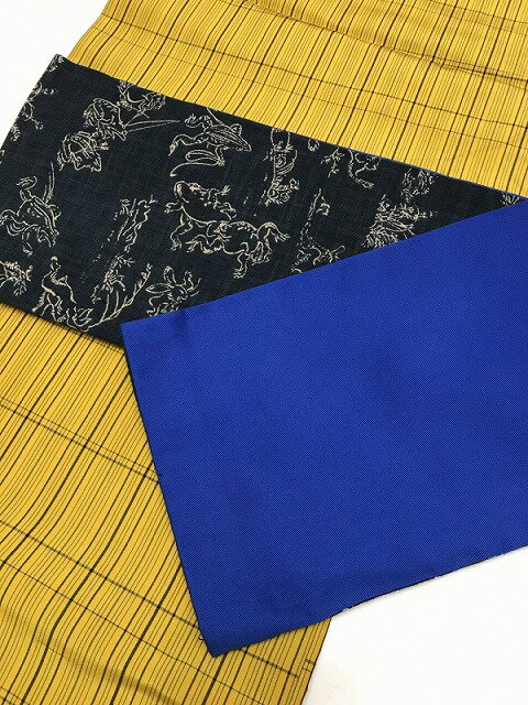 新品 半幅帯 綿 濃紺地に鳥獣戯画模様【福服特製】