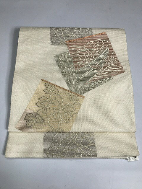 【中古】袋帯 正絹 白地に色紙文様 夏帯