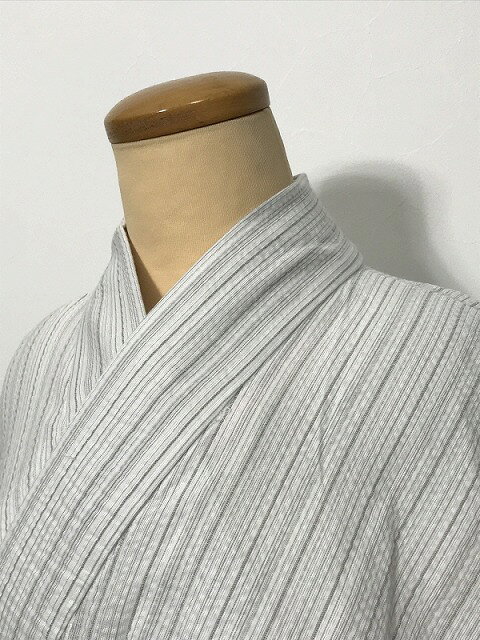 新品Lサイズ浴衣綿白地に縞文様しじ...