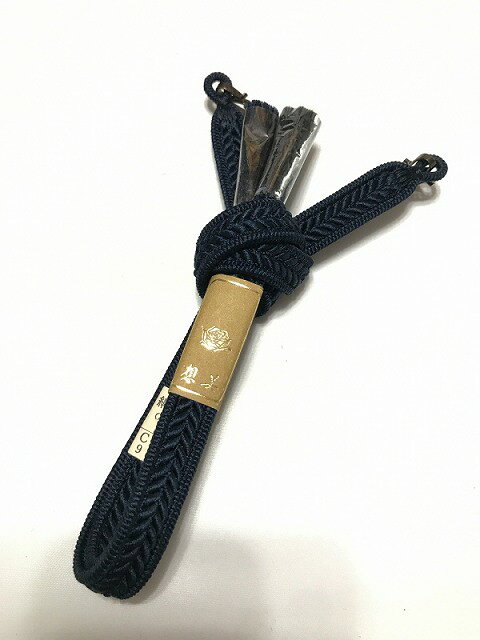商品説明：艶感感じる濃紺の平組S鐶(カン)付き サイズ：幅約1、長さ約15cm 素材：正絹 状態：ランク5 クスミ有 TPO：普段着等