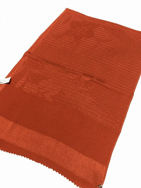 今だけ20％OFF/新品 帯揚げ 正絹 夏物 流水にユリの地紋 赤茶色無地 夏小物